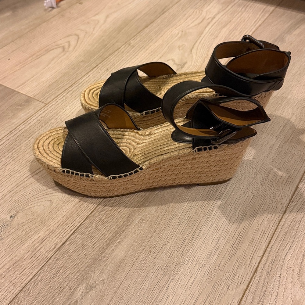 Coach Black Strappy Wedge Sandals